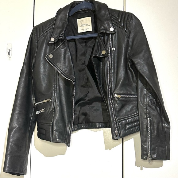 Mango Jackets & Blazers - Mango Black Leather Crop Biker Jacket
